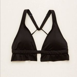 Aerie Black Shine Plunge Bikini top Small 👙